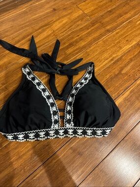 Black Crochet Trim Halter Bikini Top